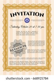Orange Invitation template. Retro design. Vector illustration. With complex background. 