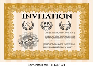 Orange Invitation template. Superior design. Printer friendly. Customizable, Easy to edit and change colors. 