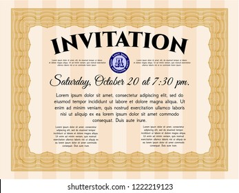 Orange Invitation template. Superior design. Detailed. Printer friendly. 