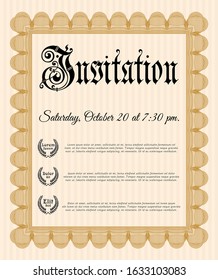 Orange Invitation template. Superior design. Detailed. With complex linear background. 