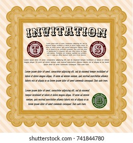 Orange Invitation template. Superior design. With great quality guilloche pattern. Customizable, Easy to edit and change colors. 