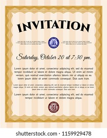 Orange Invitation template. Vector illustration. Printer friendly. Cordial design. 
