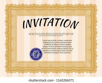Orange Invitation template. Vector illustration. Printer friendly. Sophisticated design. 