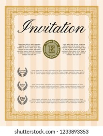 Orange Invitation template. Vector illustration. With great quality guilloche pattern. Money Pattern design. 