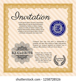 Orange Invitation template. Vector illustration. With background. Money style design. 