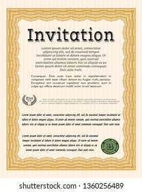 Orange Invitation template. Vector illustration. With complex linear background. Elegant design. 