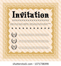 Orange Invitation template. Vector illustration. With complex background. Money style design. 