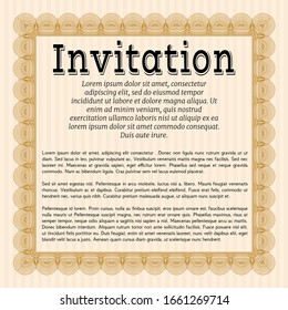 Orange Invitation template. Vector illustration. With guilloche pattern. Sophisticated design. 