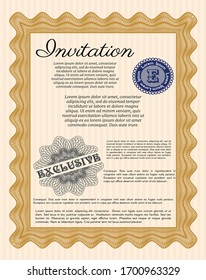 Orange Invitation template. Vector illustration. Printer friendly. Excellent design. 