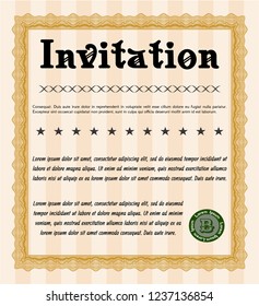 Orange Invitation. Vector illustration. With complex linear background. Money design. 