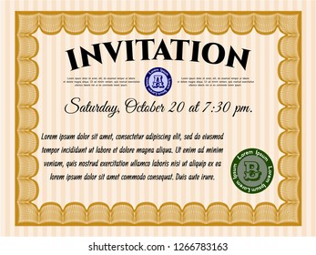 Orange Invitation. Vector illustration. With complex linear background. Modern design. 