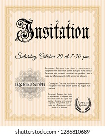Orange Invitation. Vector illustration. With complex linear background. Good design. 