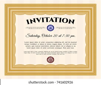 Orange Invitation. Vector illustration. With complex linear background. Elegant design. 