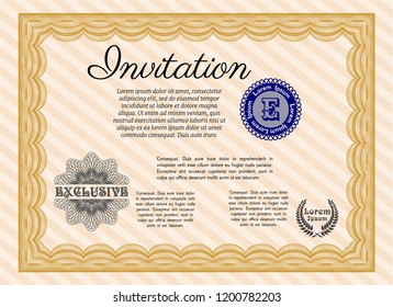 Orange Invitation. Vector illustration. Easy to print. Money style design. 