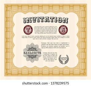Orange Invitation. Vector illustration. With great quality guilloche pattern. Artistry design. 