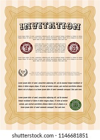 Orange Invitation. Vector illustration. With guilloche pattern and background. Lovely design. 