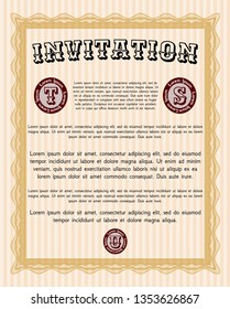 Orange Invitation. Vector illustration. With guilloche pattern and background. Excellent design. 