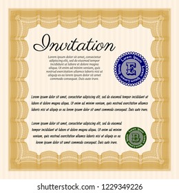 Orange Invitation. Vector illustration. With linear background. Good design. 