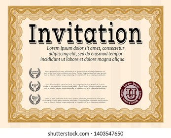 Orange Invitation. Vector illustration. With linear background. Artistry design. 