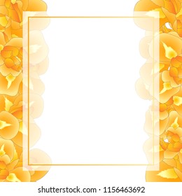 Orange Iris Flower Banner Card Border. Vector Illustration.