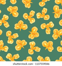 Orange Iris Flower on Green Teal Background. Vector Illustration.
