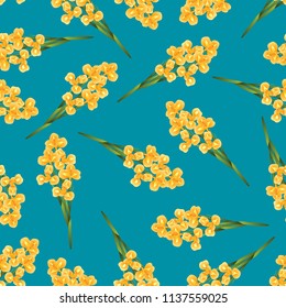 Orange Iris Flower on Indigo Blue Background. Vector Illustration.
