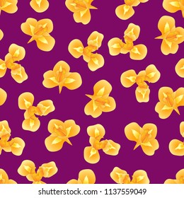 Orange Iris Flower on Purple Background. Vector Illustration.