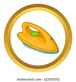 Orange iron vector icon in golden circle, cartoon style isolated on white background