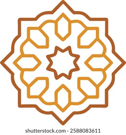 Orange Islamic geometric star pattern symbolizing Ramadan tradition and festive art.