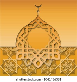 orange islamic mosque paper cutting art style orange background for greeting card banner background