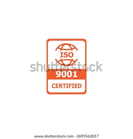 orange iso 9001 certified vector design, quality management certification badge and assurance logo for graphics and branding use