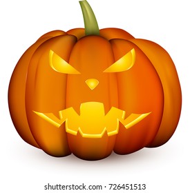 Orange isolated 3d halloween pumpkin face pattern on white. Vector illustration.