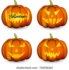 Orange isolated 3d halloween pumpkin face patterns on white. Vector illustration.