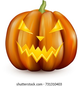 Orange isolated 3d halloween pumpkin face pattern on white. Vector illustration.