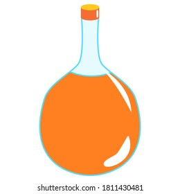 Botella de poción mágica aislada en naranja. Símbolo de Halloween. Estilo de caricatura simple. El ocultismo y la brujería beben. Química de elixir de cuento de hadas. Prueba de aura. Cosméticos y medicina