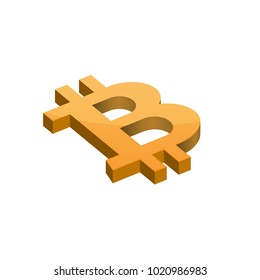 Orange isometric bitcoin simbol isolated on white