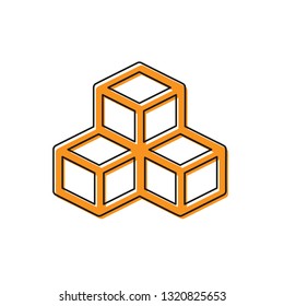 Orange Isometric cube icon isolated on white background. Geometric cubes solid icon. 3D square sign. Box symbol. Vector Illustration