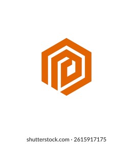 Orange Isometric P Letter Logo with Hexagon Design
