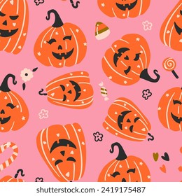 Patrón sin inconvenientes de vectores de Halloween de Orange Jack o Lantern