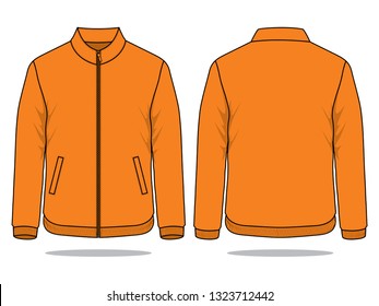 Orange Jacket With Stand Up Collar Template On White Background.
Front and Back View.