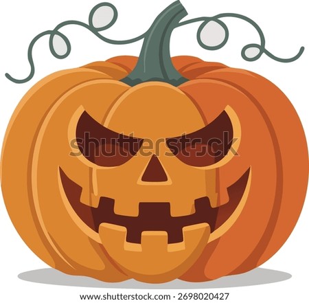 An orange jack-o-lantern with a scary face is the perfect Halloween pumpkin illustration for the October holiday