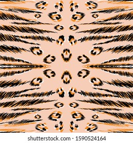 Orange Jaguar Skin Vector Seamless Pattern. Ochre Zebra Nature African Background. Yellow Panther Fur Exotic Wallpaper. India Safari Leopard Pattern. Black Cheetah Texture