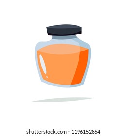 Orange Jam in a glass jar. Glass Jar with marmalade and fresh citrus fruit. Flat vector illustration in cartoon style isolated on white background.