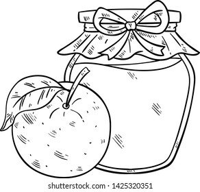 Orange Jam With Jar by Using Sketch or Hand Drawn Style