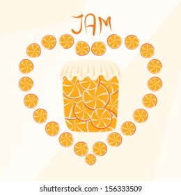 Orange jam jar inside a heart symbol made of strawberries vector illustration