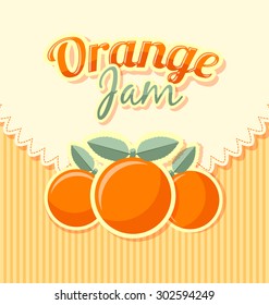 Orange jam label in retro style on striped background