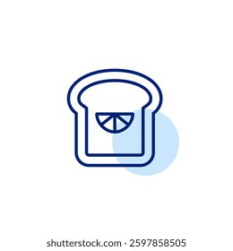Orange jam on toasted bread. Breakfast sandwich with sweet marmalade. Pixel perfect, editable stroke vector icon