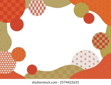 Orange Japanese pattern and cloud-shaped transparent frame postcard