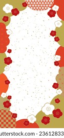 Orange Japanese pattern and plum Japanese style banner Long vertical square frame