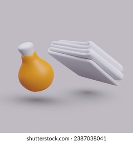 Orange jar for liquid cosmetics, rolled white towel. Isolated illustrations on gray background. Unmarked surfaces, mockup. Templates for cosmetics store, blog